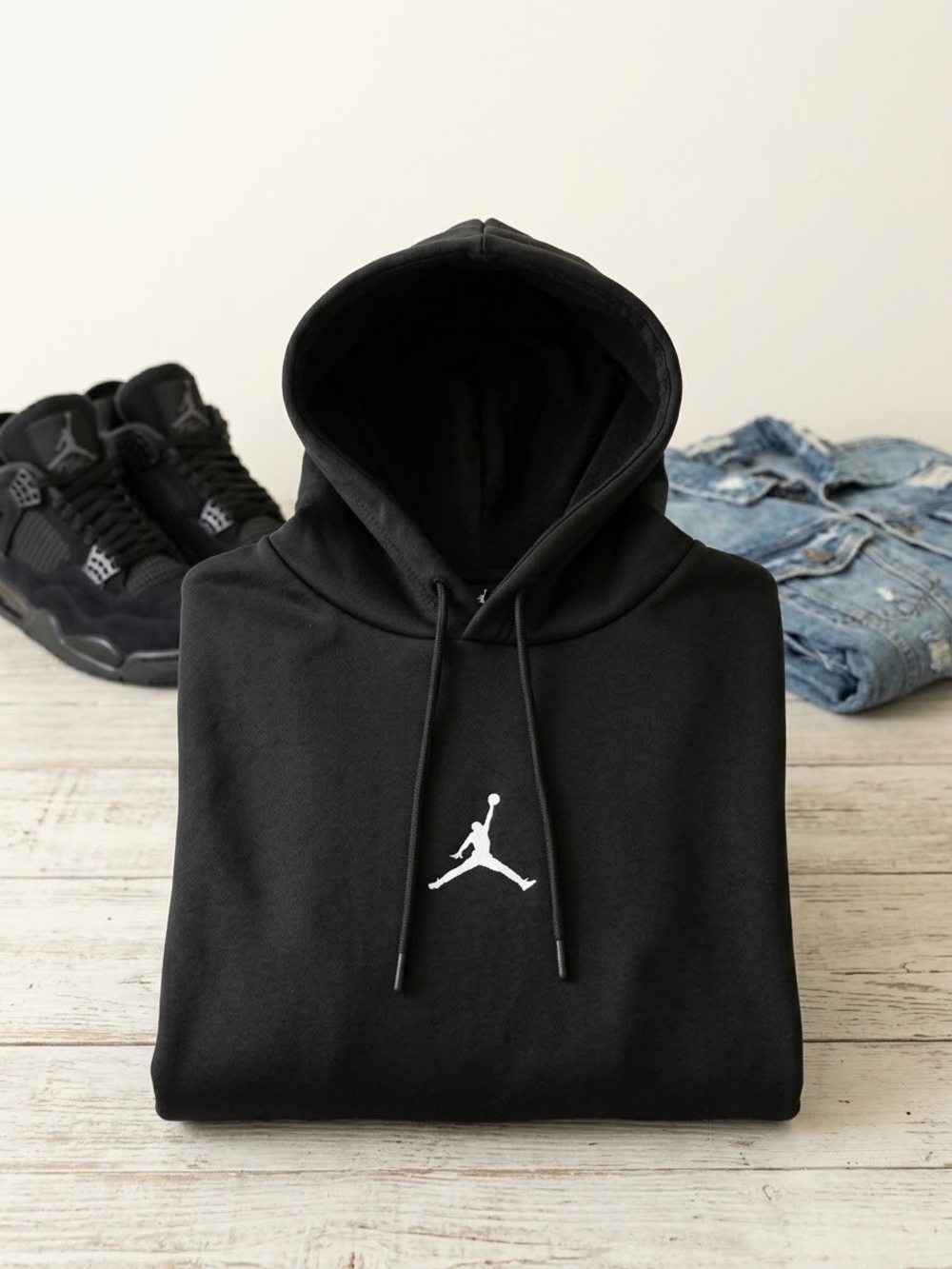 Jordan Black Pullover Hoodie with White Jumpman